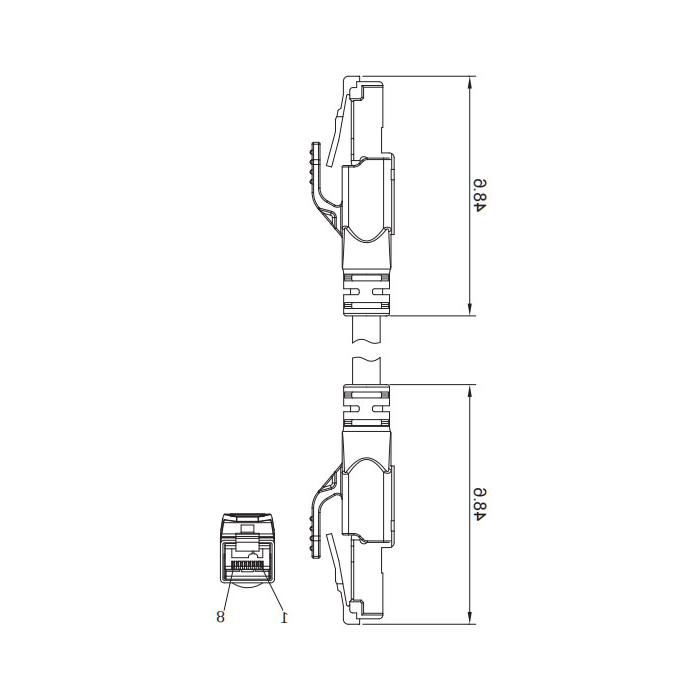 RJ45 Straight male to RJ45 straight male, double-ended precast PVC non-flexible cable, shielded, yellow sheath, 0C4447-XXX 